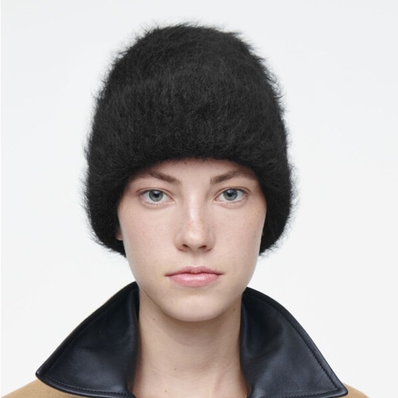 Cos Ribbed Mohair Fuzzy Brushed Beanie In Black